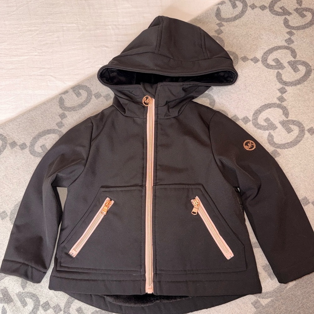 Michael Kors Kids Black Jacket with Rose Gold Zippers, Size 2T